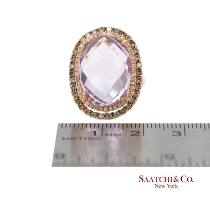 14K (585) Rose Gold Natural Diamond and Amethyst Ring
