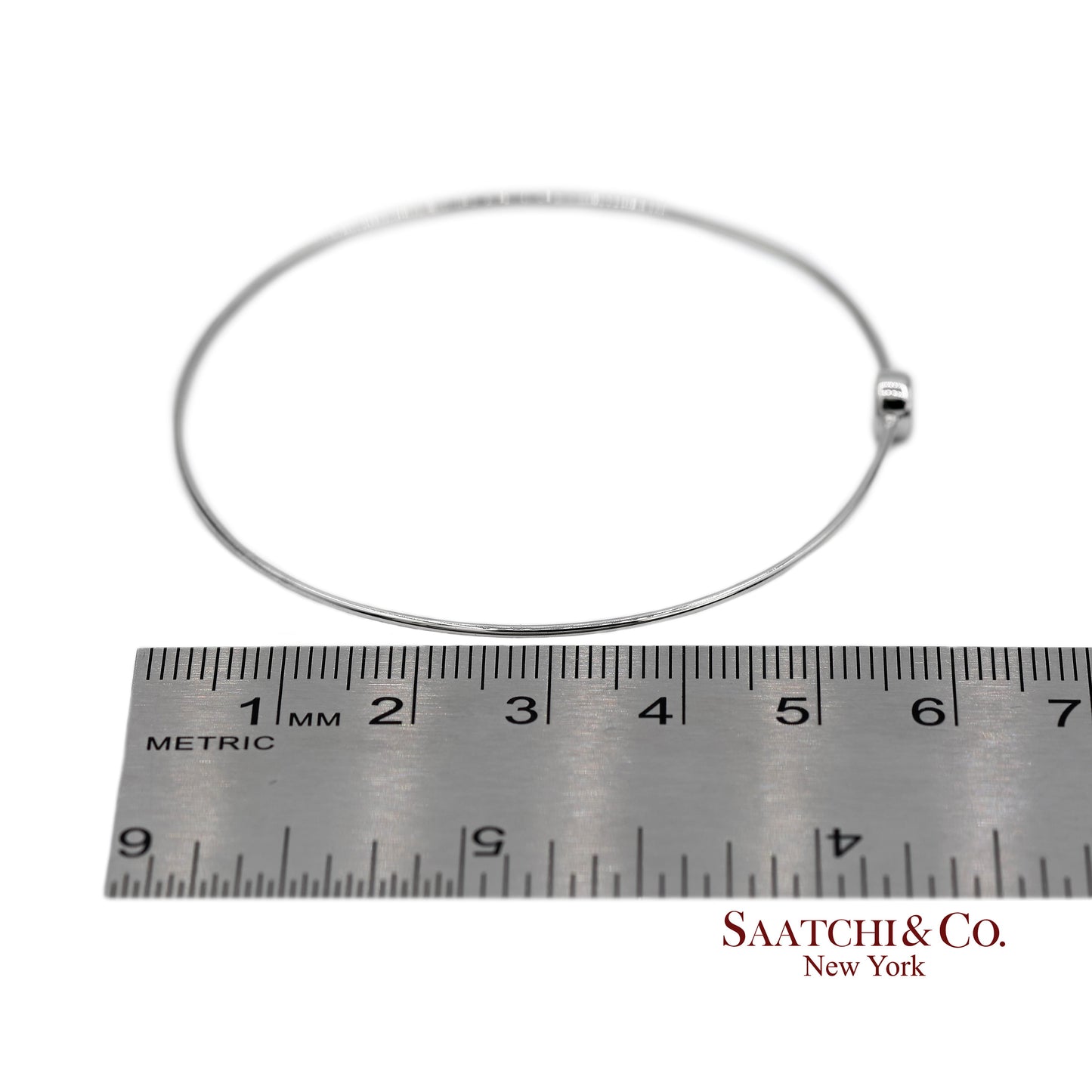 18K(750) Solid White Gold Natural Diamond Round Shape Bangle Bracelet