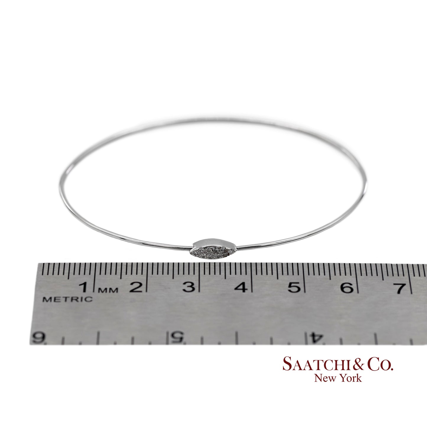 18K(750) Solid White Gold Natural Diamond Marquise Shape Bangle Bracelet