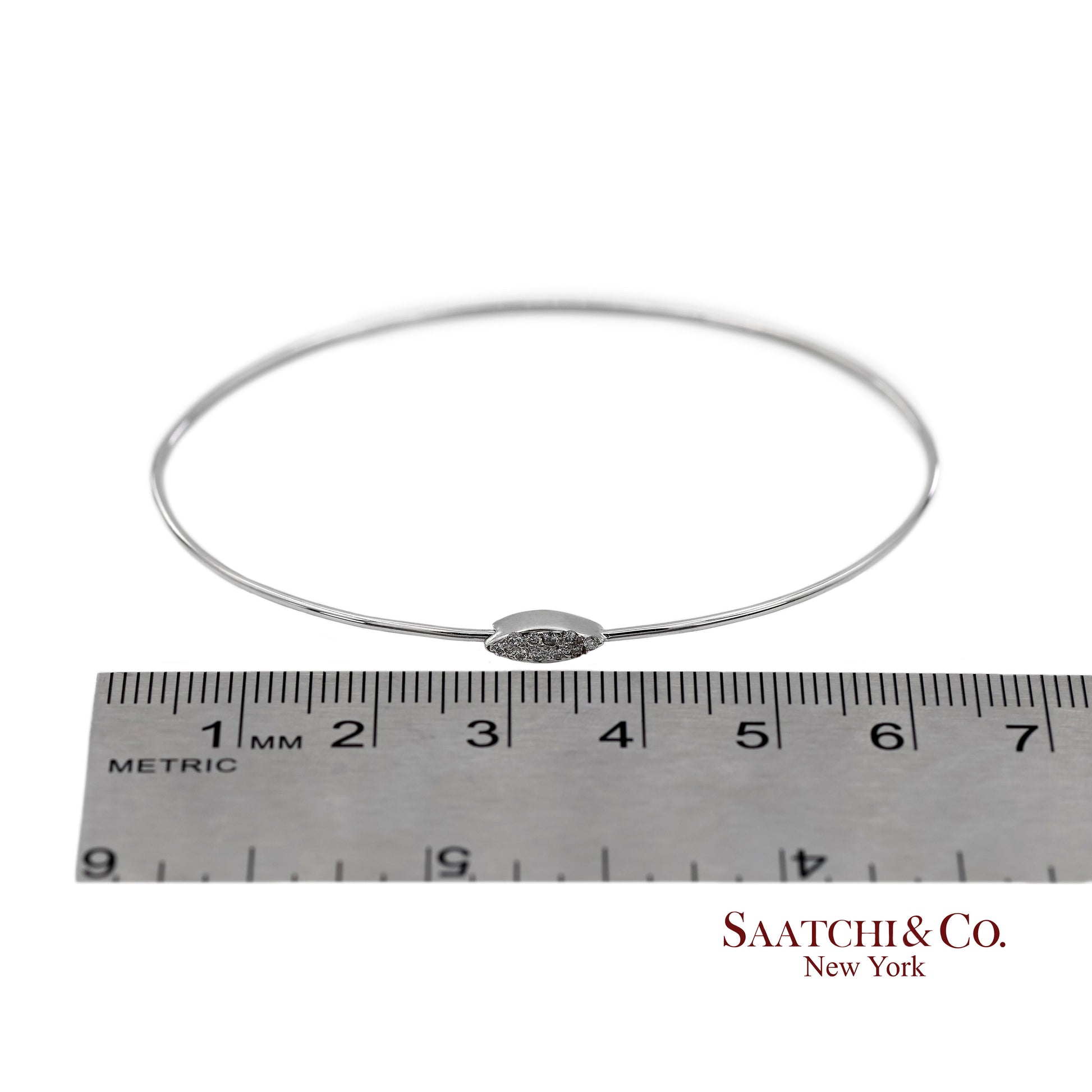 18K(750) Solid White Gold Natural Diamond Marquise Shape Bangle Bracelet