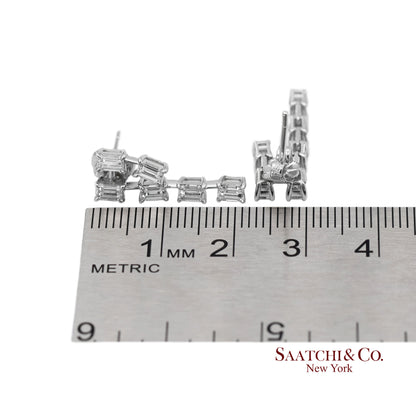 18K(750) White Gold Natural Diamond Emerald Cut Earrings