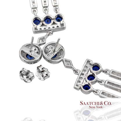 14K(585) Vintage White Gold Natural Diamond and Sapphire Earrings