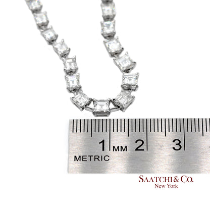 18K(750) White Gold Carre Cut Natural Diamond Tennis Necklace