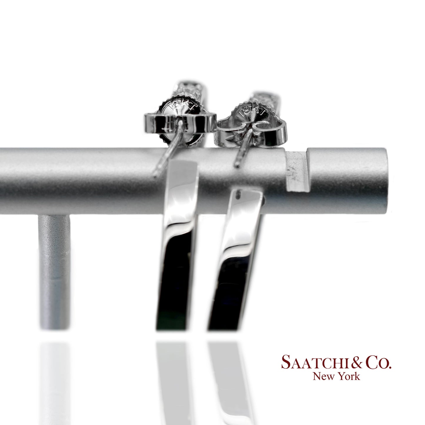 18K(750) Solid White Gold Natural Diamond and Sapphire Hoops Earrings