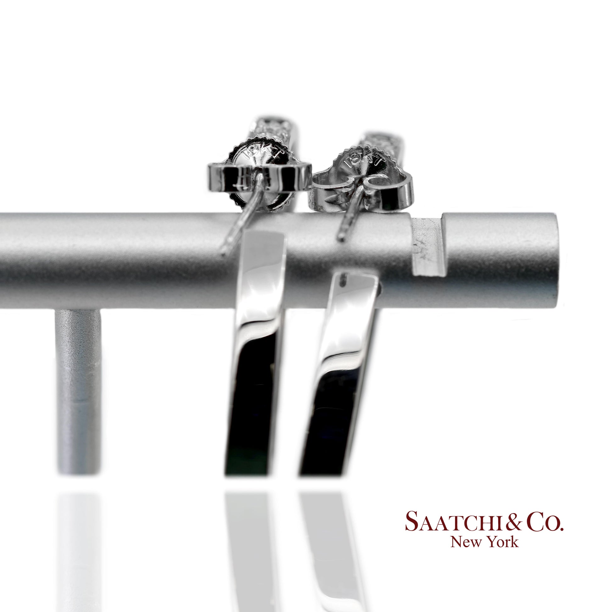 18K(750) Solid White Gold Natural Diamond and Sapphire Hoops Earrings