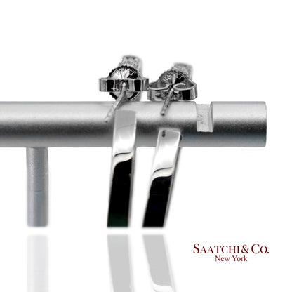 18K(750) Solid White Gold Natural Diamond and Sapphire Hoops Earrings