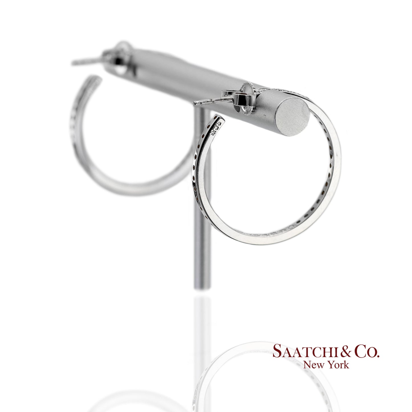 18K(750) Solid White Gold In and Out Natural Diamond Hoop Earrings