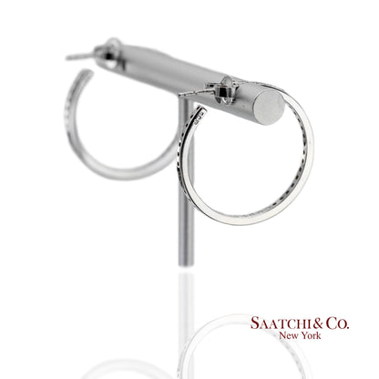 18K(750) Solid White Gold In and Out Natural Diamond Hoop Earrings