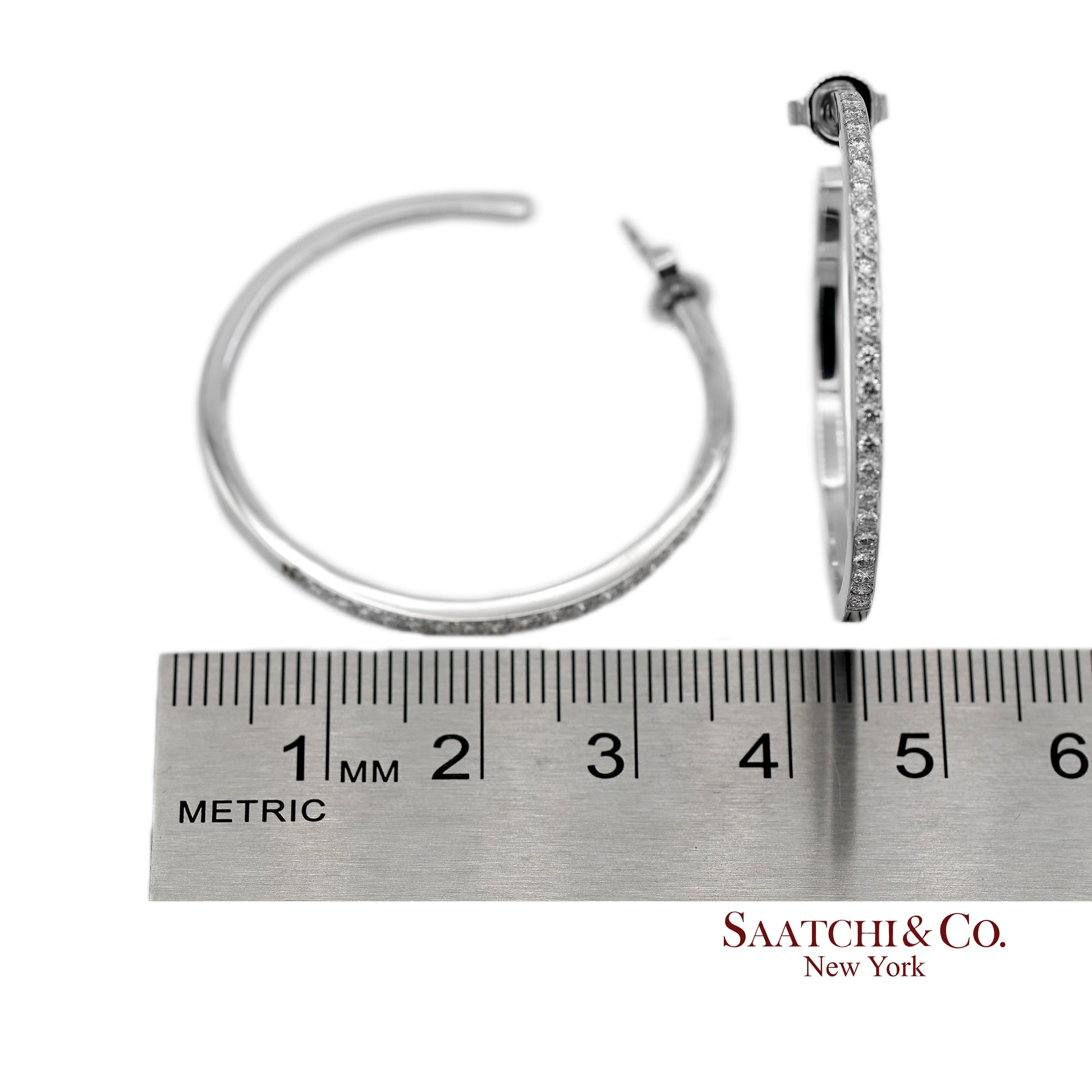 18K(750) Solid White Gold Natural Diamond Hoop Earrings