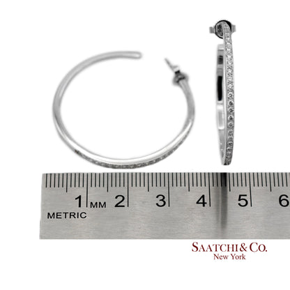 18K(750) Solid White Gold Natural Diamond Hoop Earrings