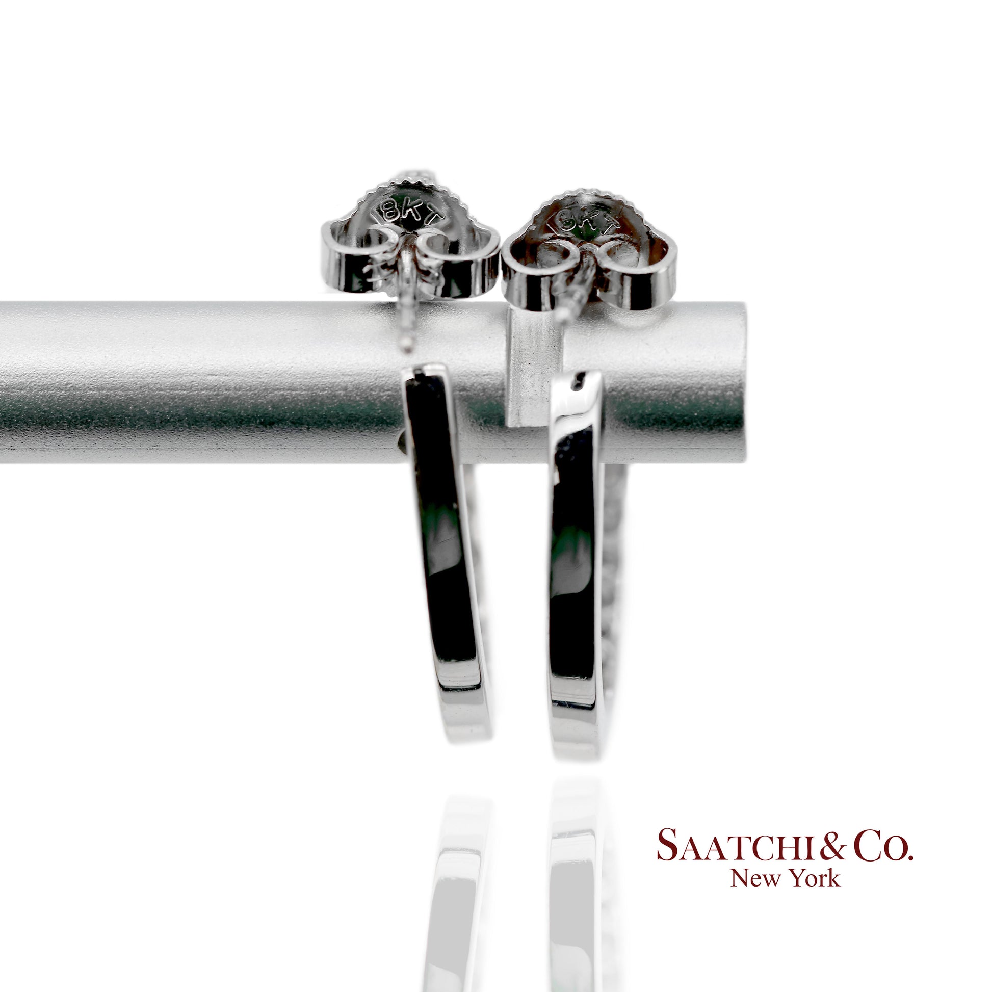 18K(750) Solid White Gold Natural Diamond Hoop Earrings