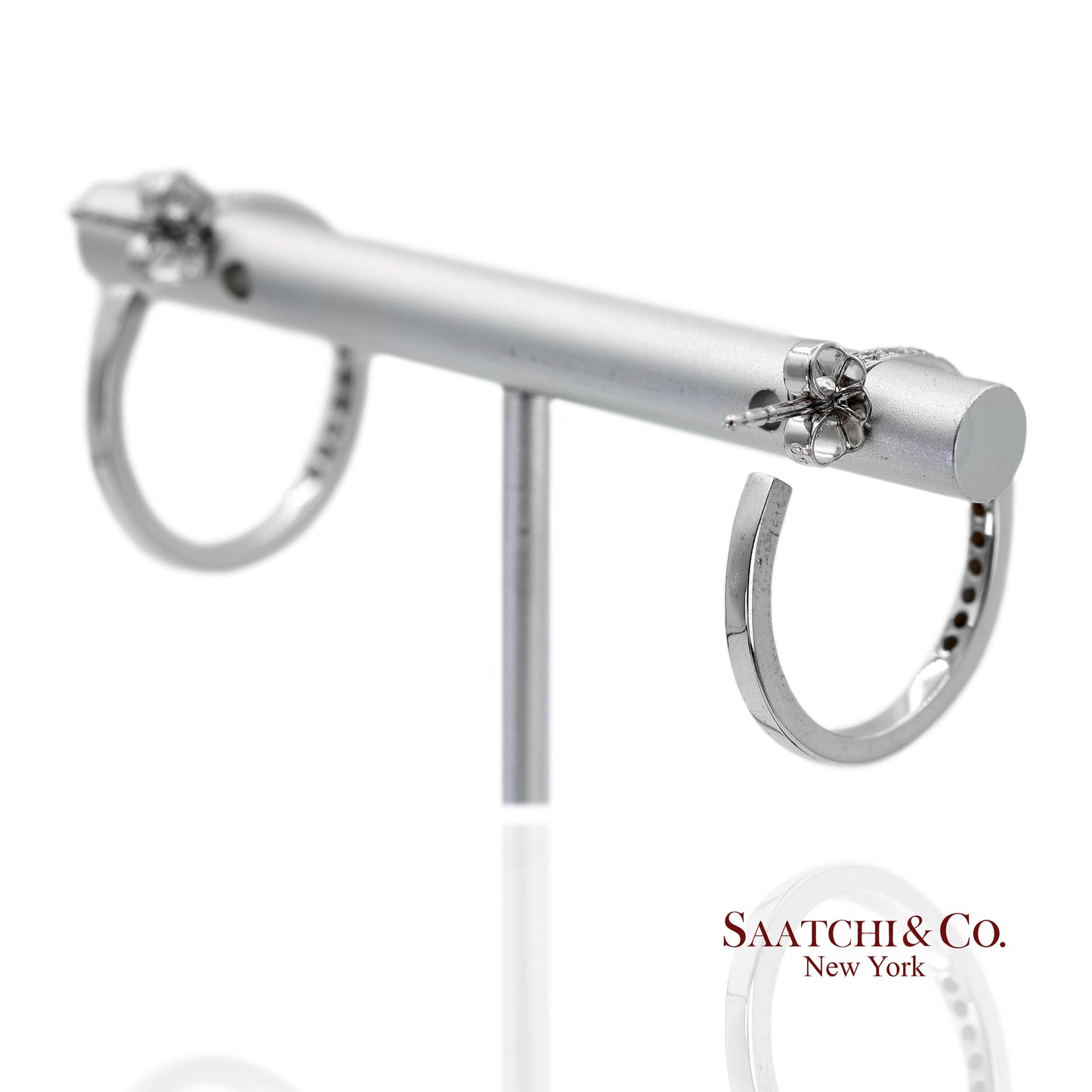 18K(750) Solid White Gold Natural Diamond Hoop Earrings
