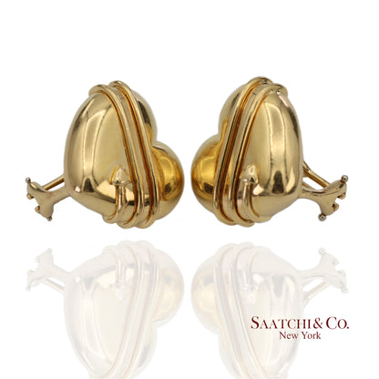 Tiffany & Co. Vintage 18K(750) Yellow Gold Arrow Wrapped Heart Shape Earrings