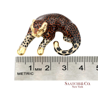 14K (585) Solid Yellow Gold Enamel Leopard Pendant Necklace