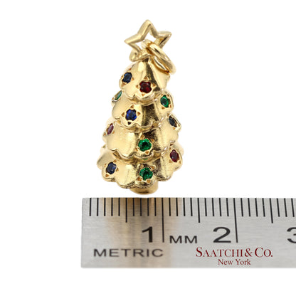 Tiffany & Co. 18K 750 Yellow Gold Rainbow Gemstone Christmas Tree Charm Pendant