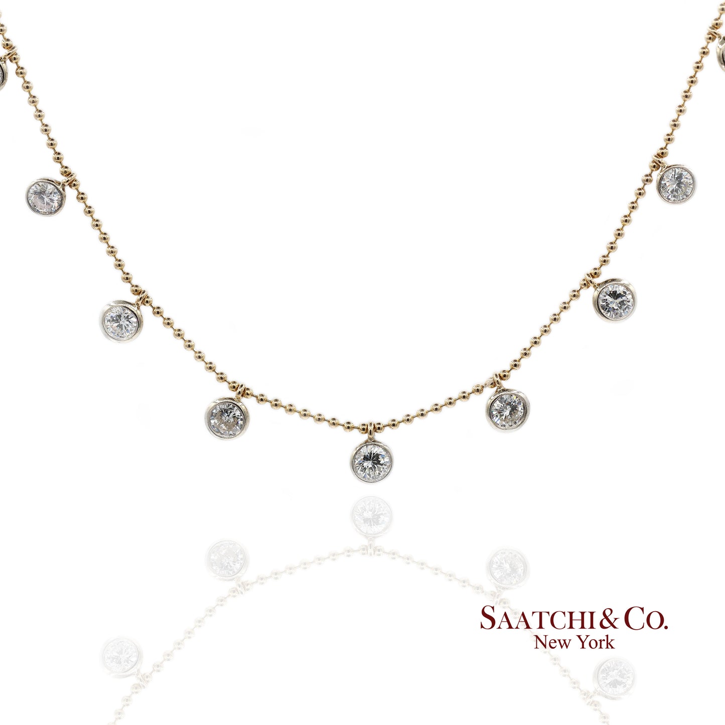 14K(585) Yellow & White Gold Natural Diamond Graduated Drop By the Yard Necklace