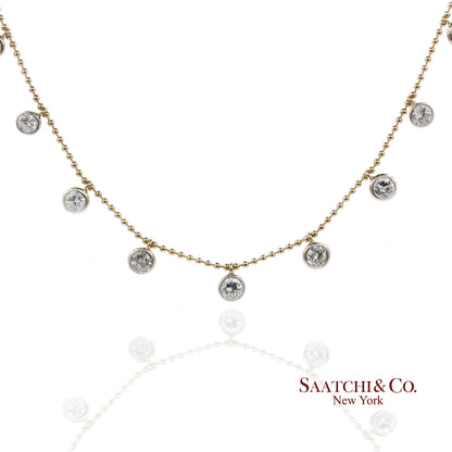 14K(585) Yellow & White Gold Natural Diamond Graduated Drop By the Yard Necklace