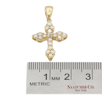 14K(585) Solid Yellow Gold Natural Diamond Cross Pendant Necklace