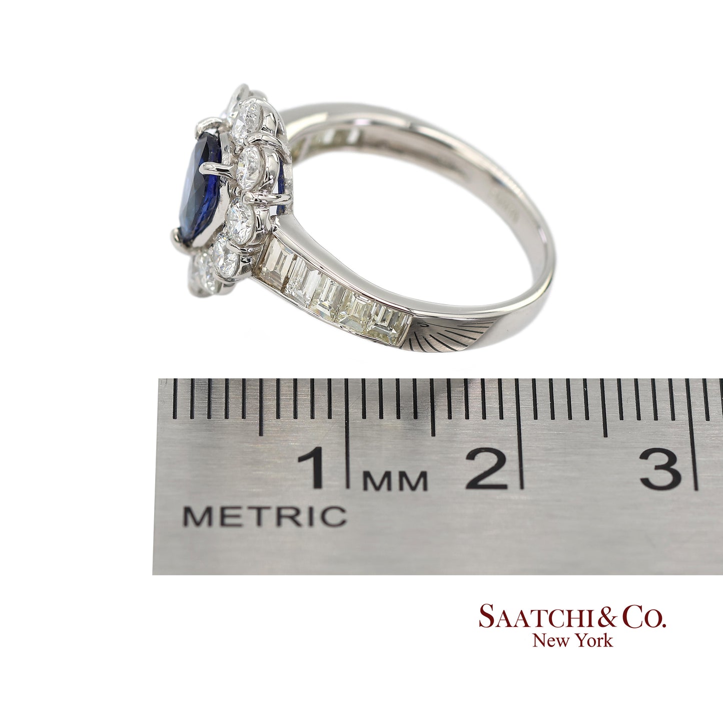 GIA Certified Platinum 900 Blue Sapphire and Natural Diamond Ring