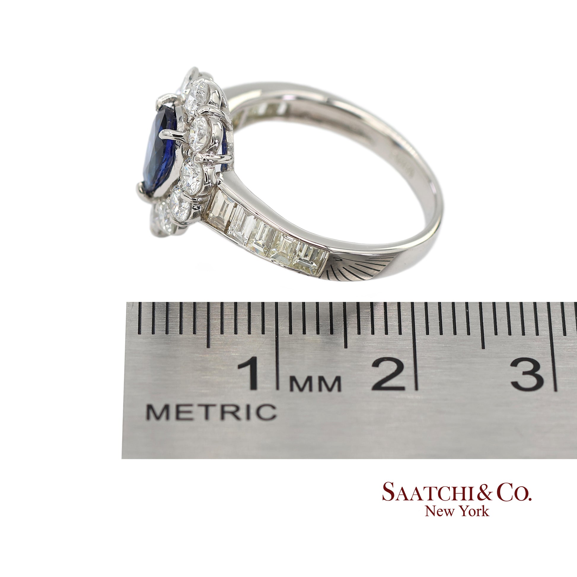 GIA Certified Platinum 900 Blue Sapphire and Natural Diamond Ring