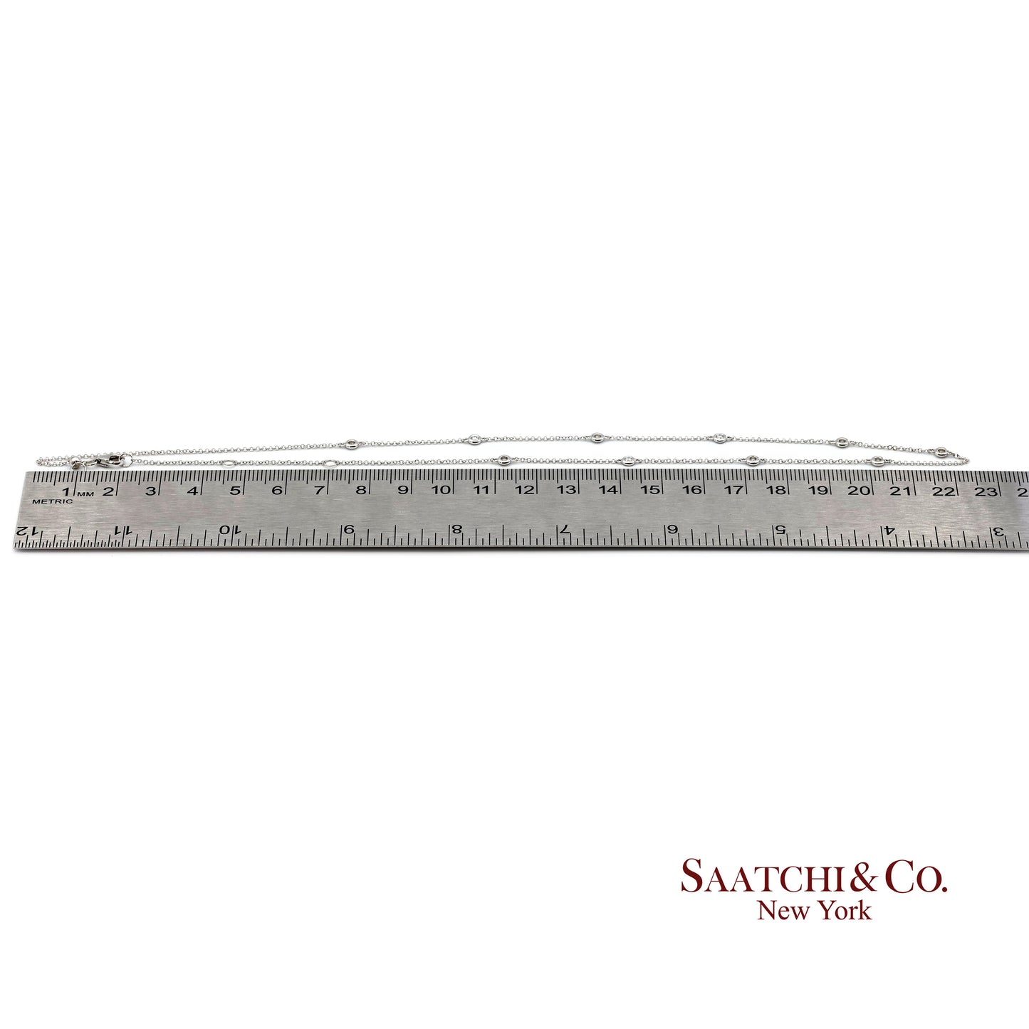 14K(585) White Gold Natural Diamond Adjustable By the Yard Necklace/Pendant