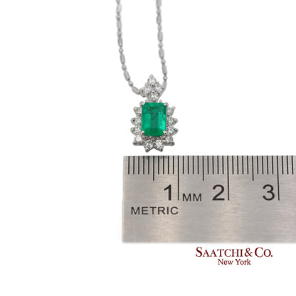 GIA Certified Platinum 900 Emerald & Diamond Pendant with Platinum 850 Chain
