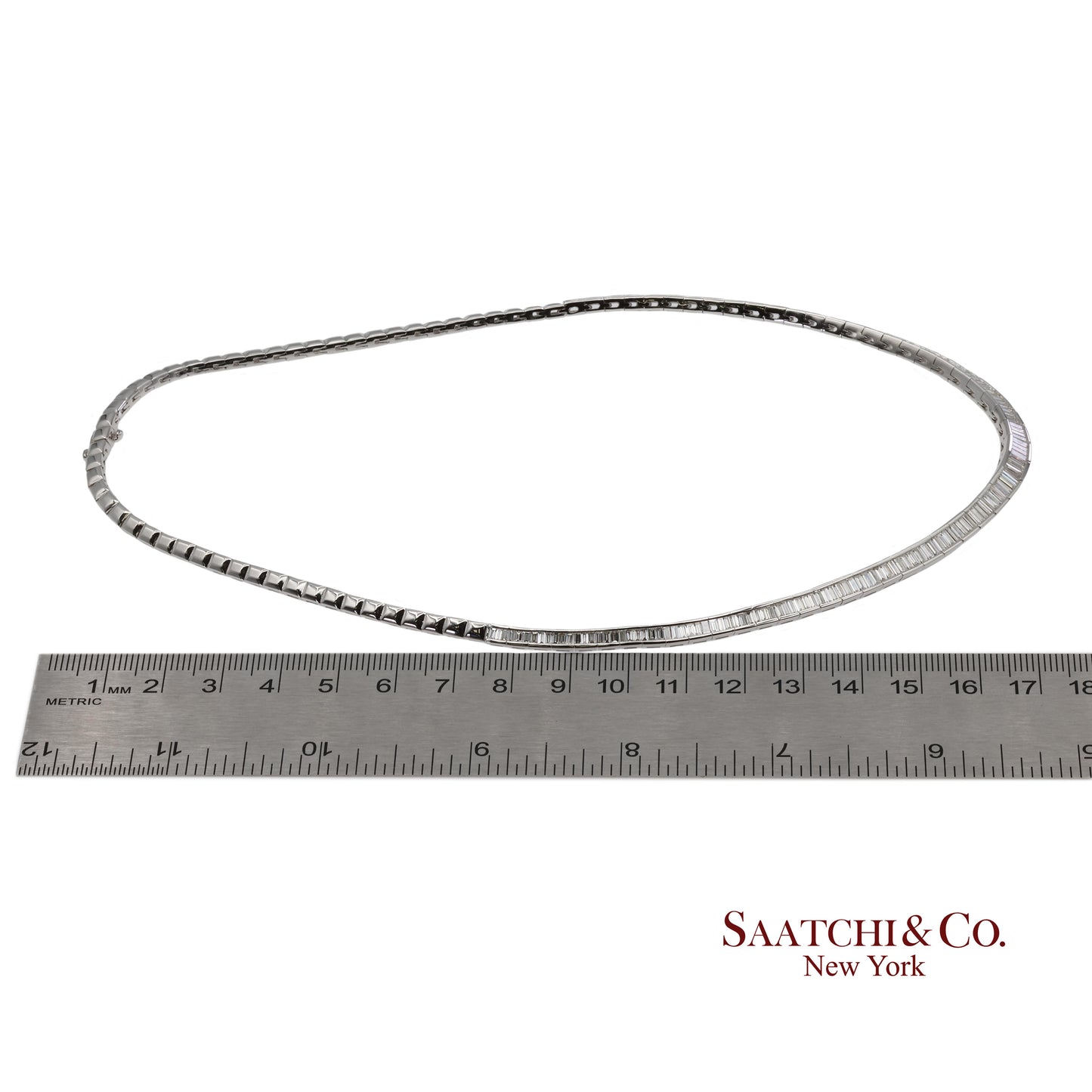 18K 750 Solid White Gold Natural Diamond Buguatte Tennis Necklace