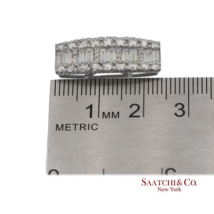 Solid Platinum 900 Baguette & Round Cut Natural Diamond Pendant Necklace
