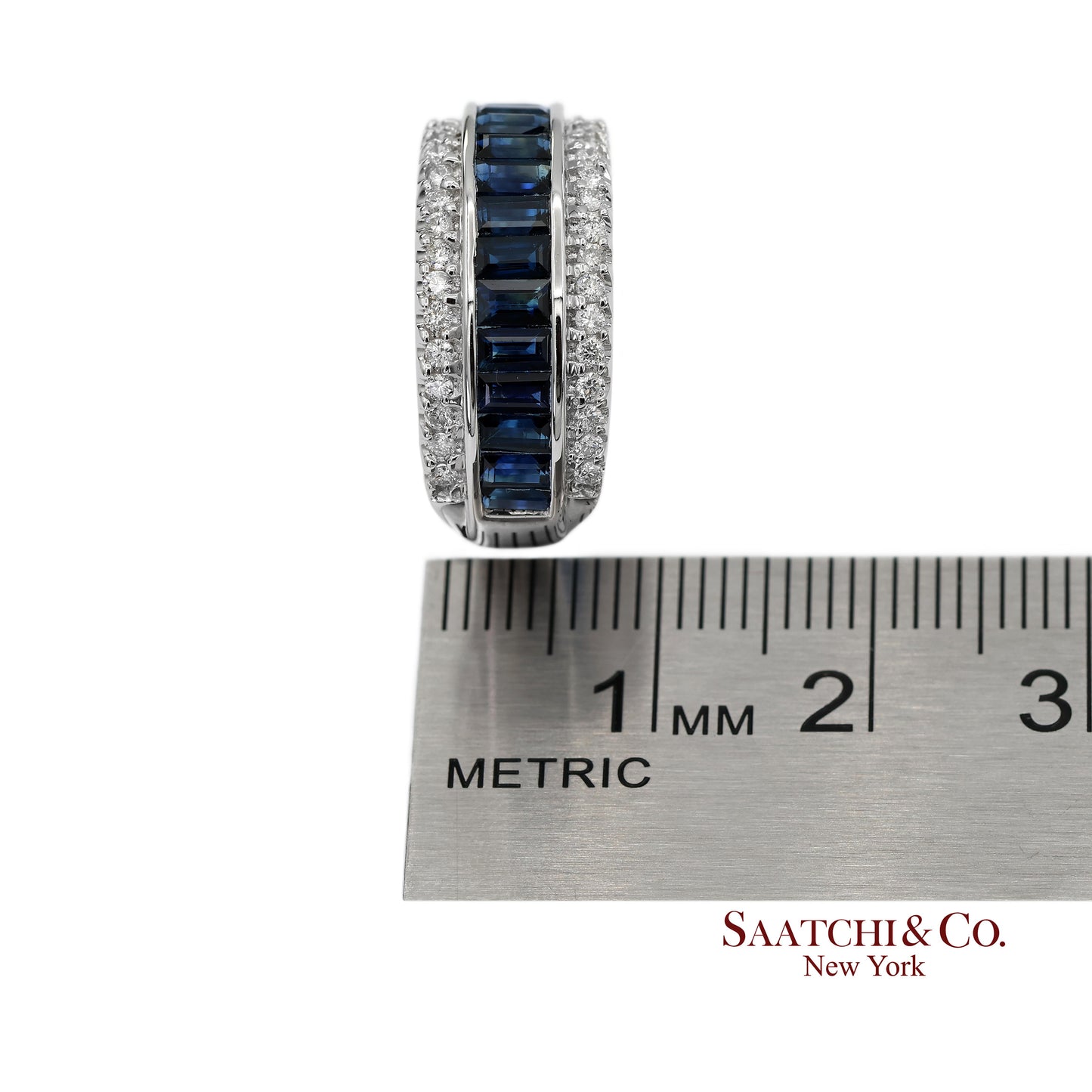 18K 750 Solid White Gold Natural Diamond and Natural Sapphire Band Ring
