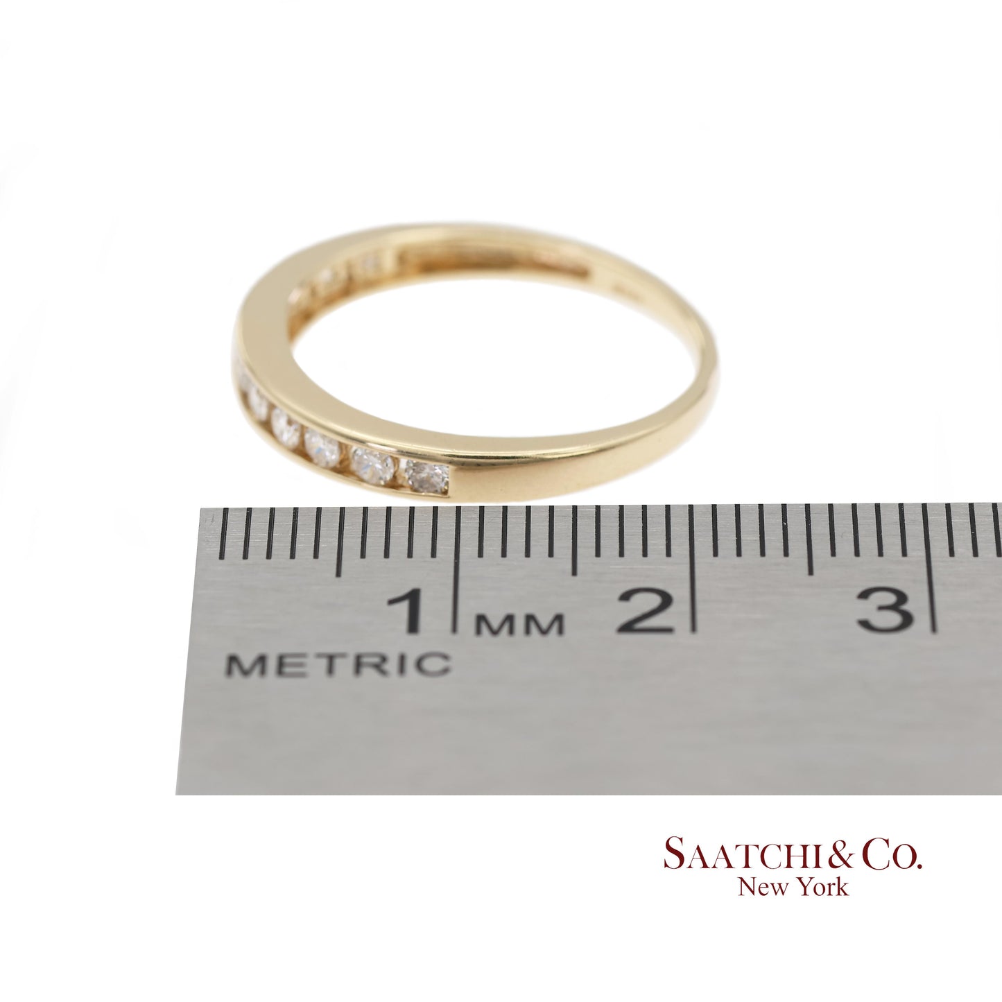 14K 585 Solid Yellow Gold Natural Diamond Band Ring