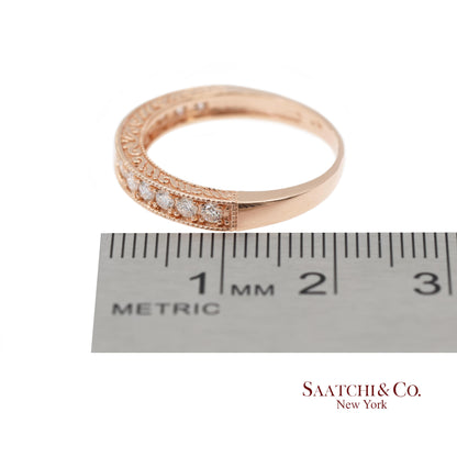 14K 585 Solid Rose Gold Side Engraving Natural Diamond Band Ring