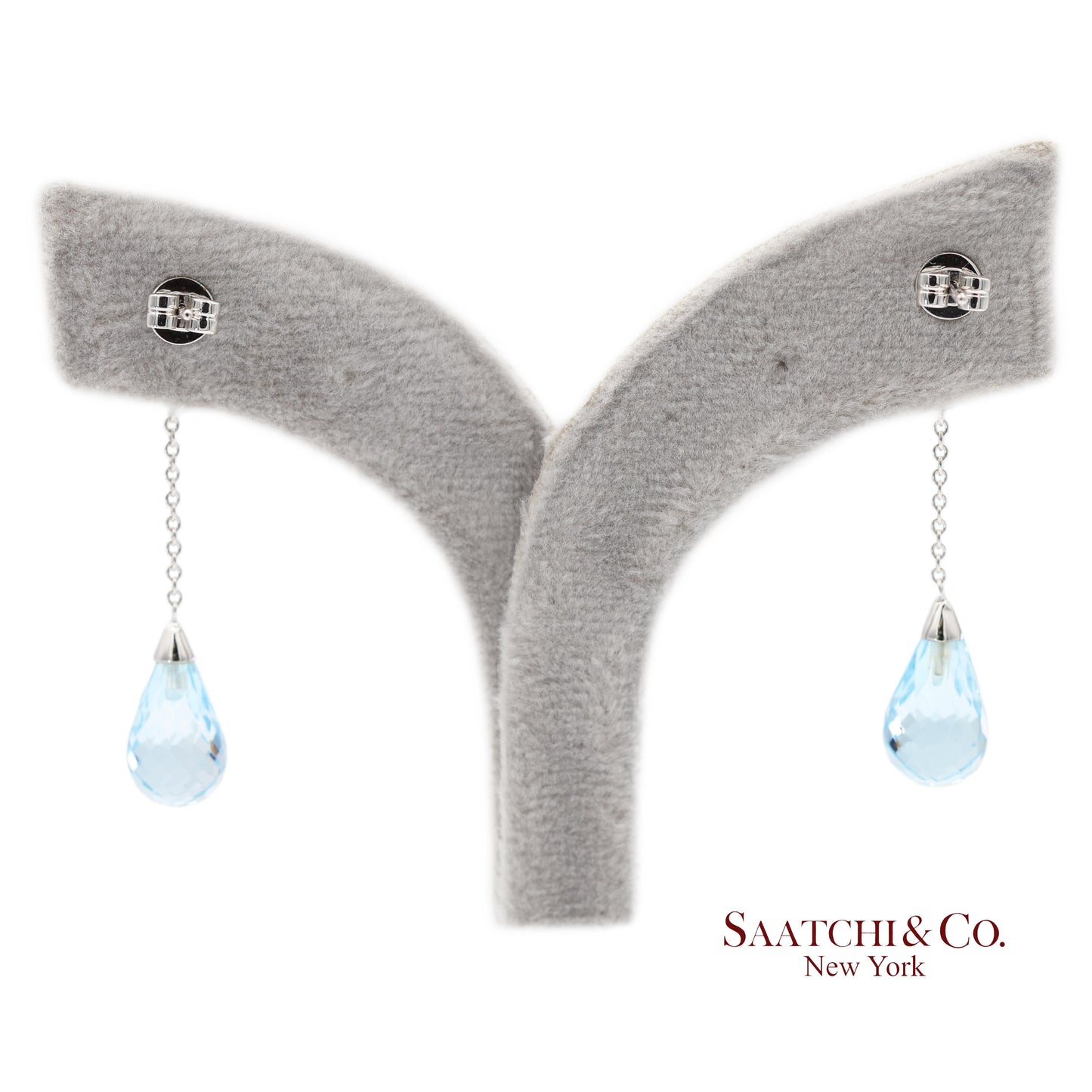 18K 750 Solid White Gold Blue Topaz Drop Earrings