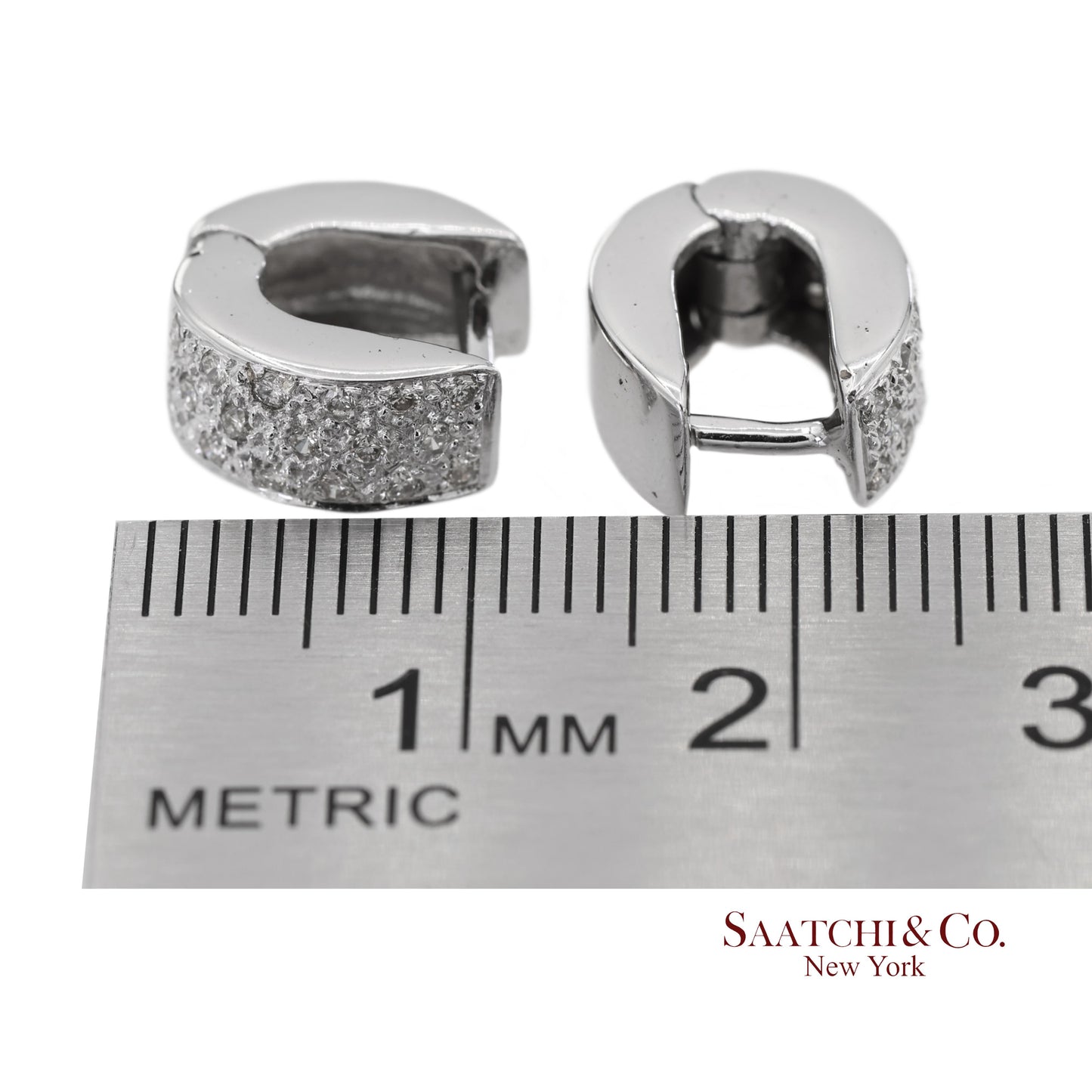 18K 750 Solid White Gold Natural Diamond Huggie Hoop Earrings