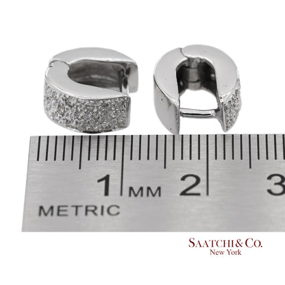 18K 750 Solid White Gold Natural Diamond Huggie Hoop Earrings