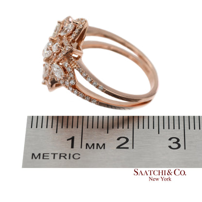 18K 750 Solid Rose Gold Floral Natural Diamond Ring
