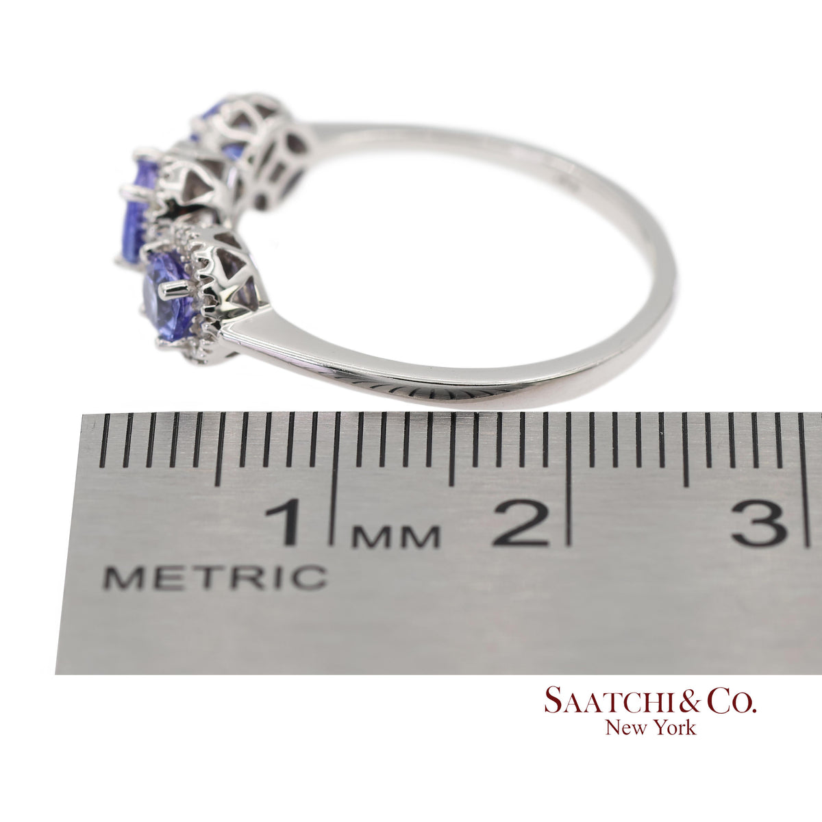 0.40 ct Natural Diamond and 0.80 ct Tanzanite 14K White Gold 3-Stone Ring
