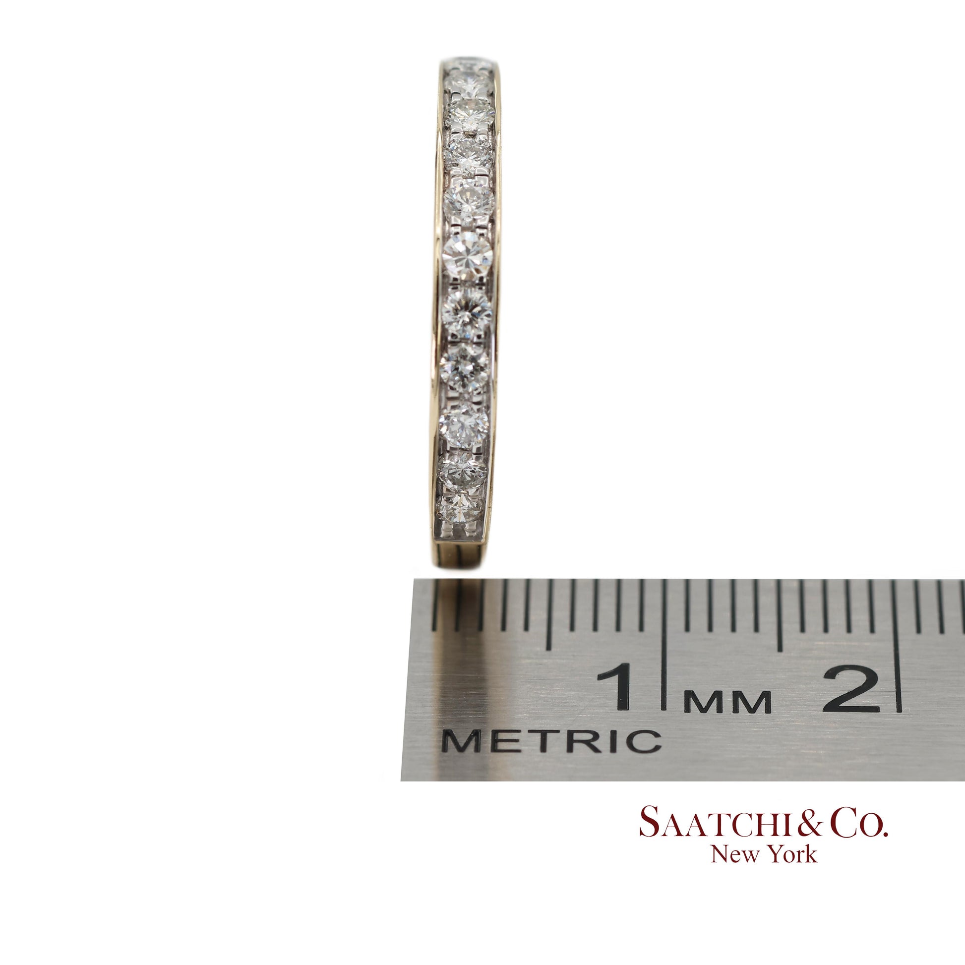 14K 585 Solid Yellow Gold Natural Diamond Band Ring