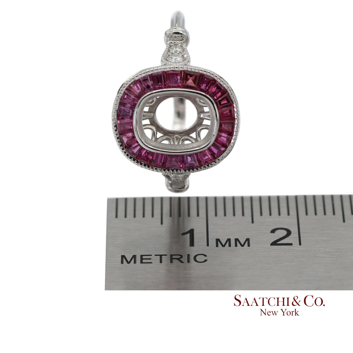 14K White Gold 0.10 ct Natural Diamond and 1.10 ct Natural Ruby Semi Mount Ring