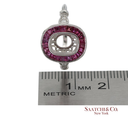 14K White Gold 0.10 ct Natural Diamond and 1.10 ct Natural Ruby Semi Mount Ring