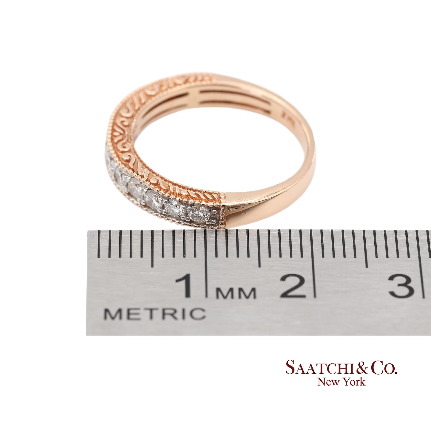 14K 585 Rose Gold Natural Diamond Milgrain Engraved Band Ring