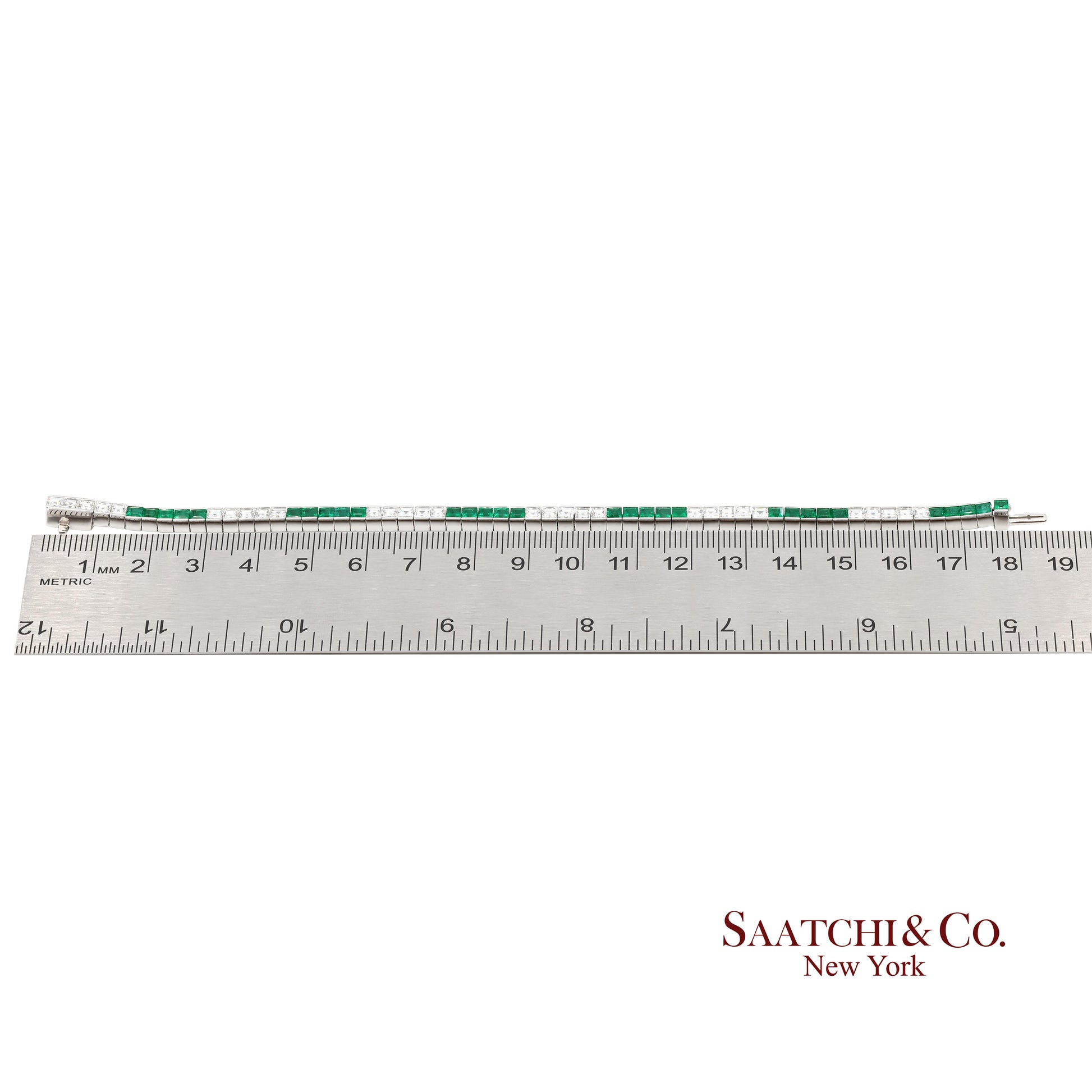 Platinum 950 Custom Made Natural Diamond and Emerald Bezel Tennis Bracelet