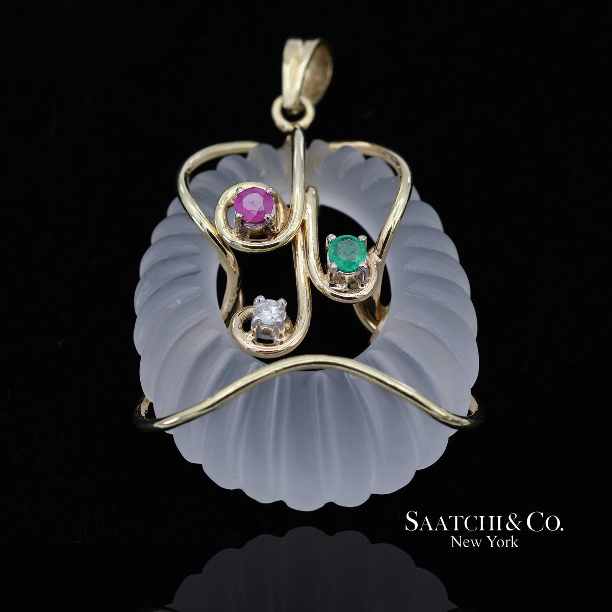 14K 585 Yellow Gold Natural Stones Pendant Necklace