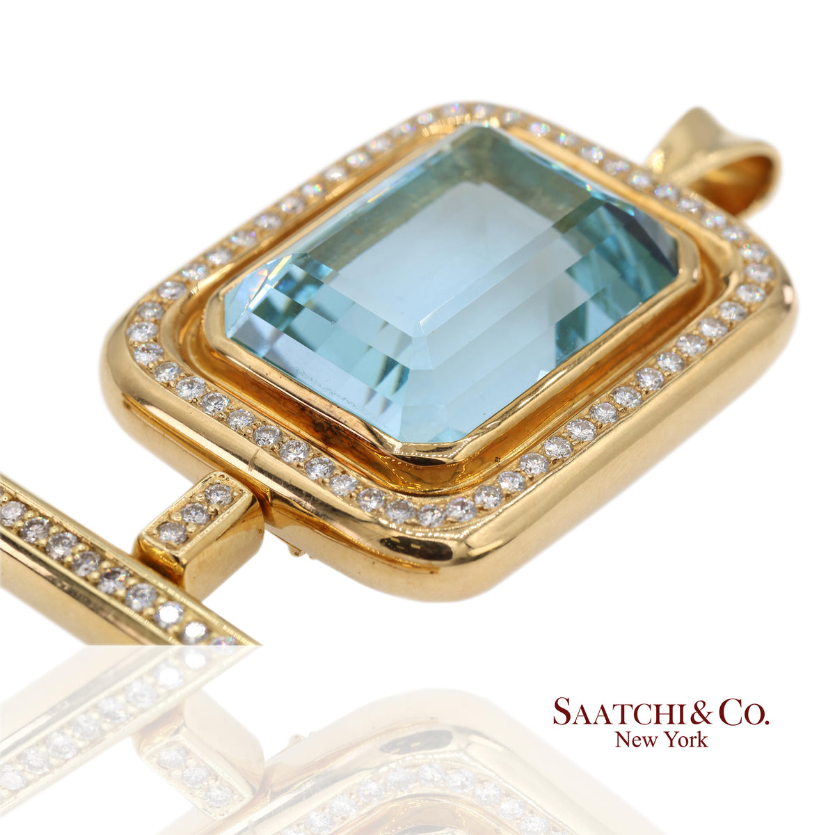 GIA 60 Ct Aquamarine and 4 Ct Diamond 18K Yellow Gold Convertible Pendant Brooch