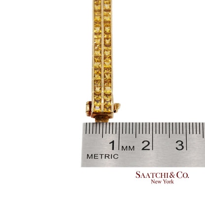 12.50 Ct Natural Yellow Sapphire Princess Cut Bracelet in 18K Yellow Gold