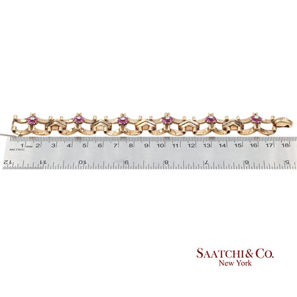 Vintage 0.15 Ct Natural Diamond and 1.20 Ct Ruby Bracelet in 14K Rose Gold