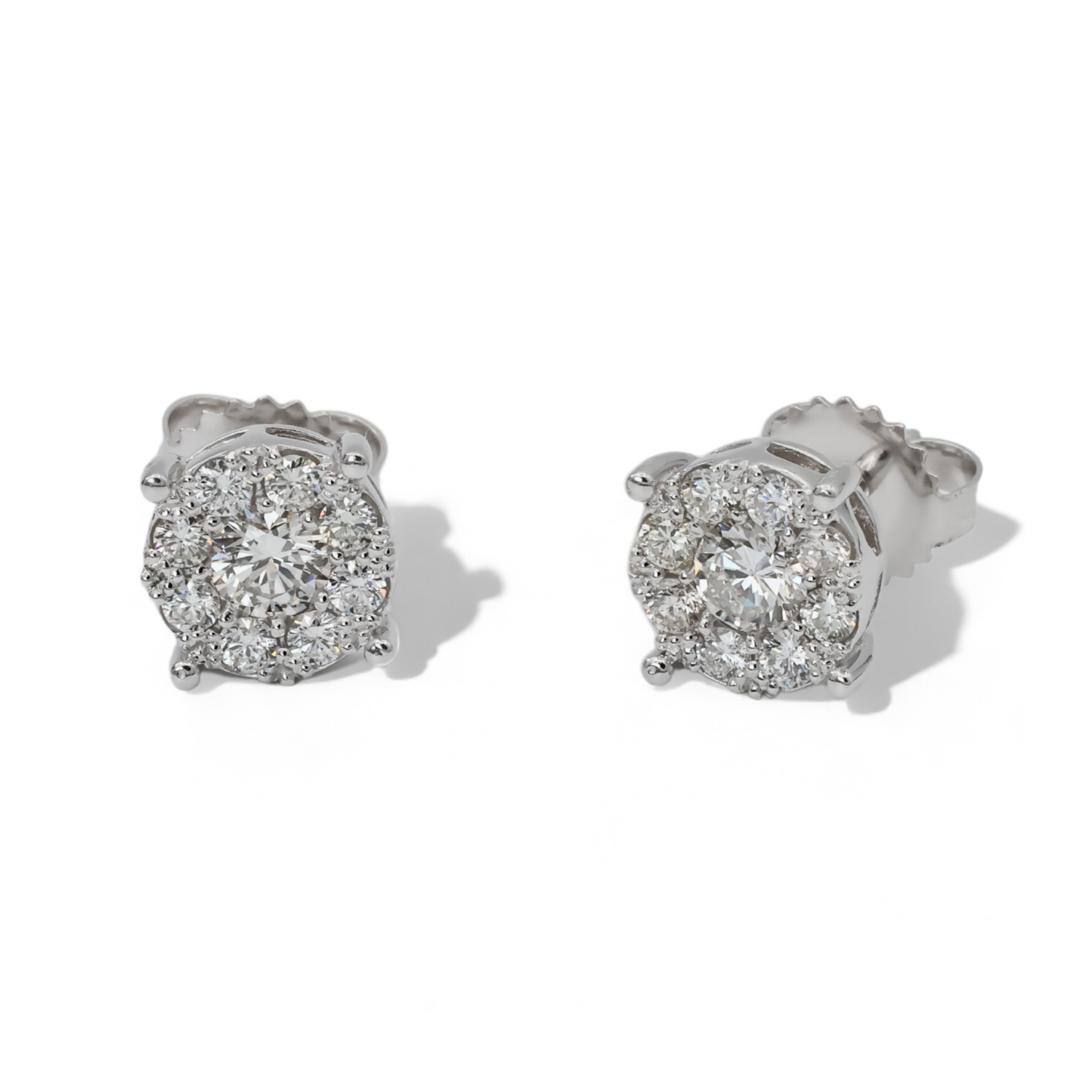 Round Cut Diamond Cluster Stud White Earrings