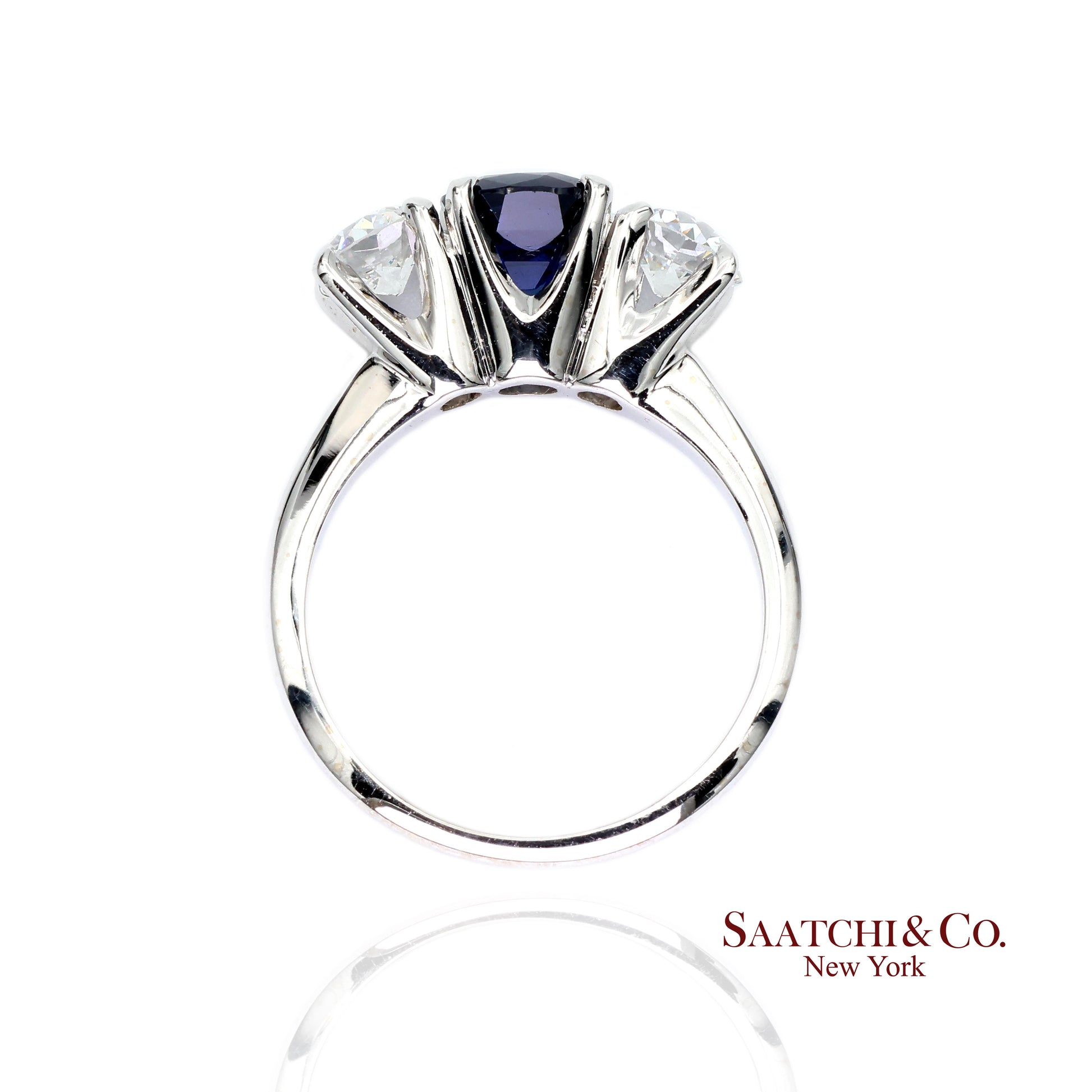 18k (750) White Gold Natural Sapphire and Diamond Ring Size 5