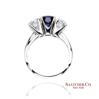 18k (750) White Gold Natural Sapphire and Diamond Ring Size 5