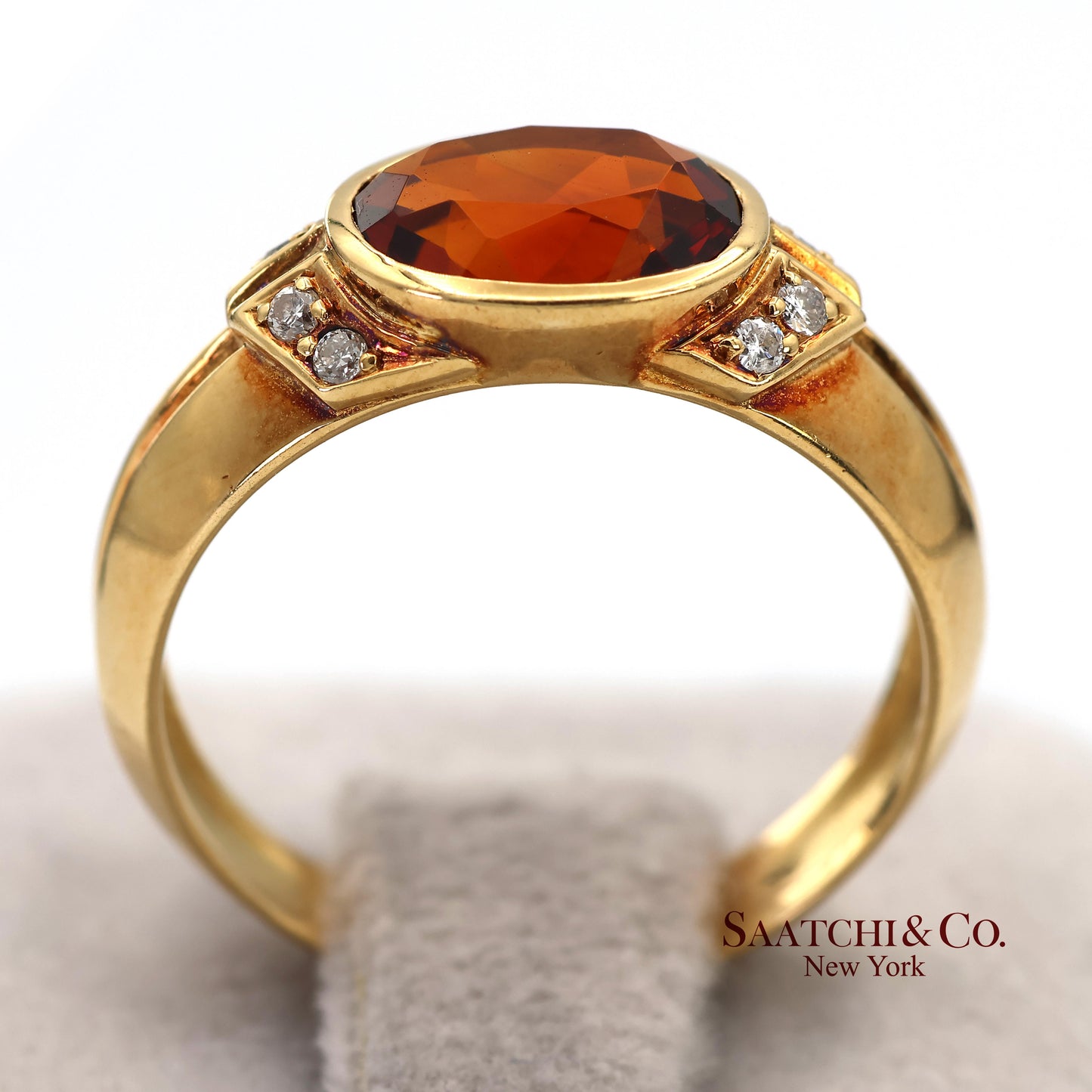 18K(750) Solid Yellow Gold Natural Diamond Mandarin Garnet Ring