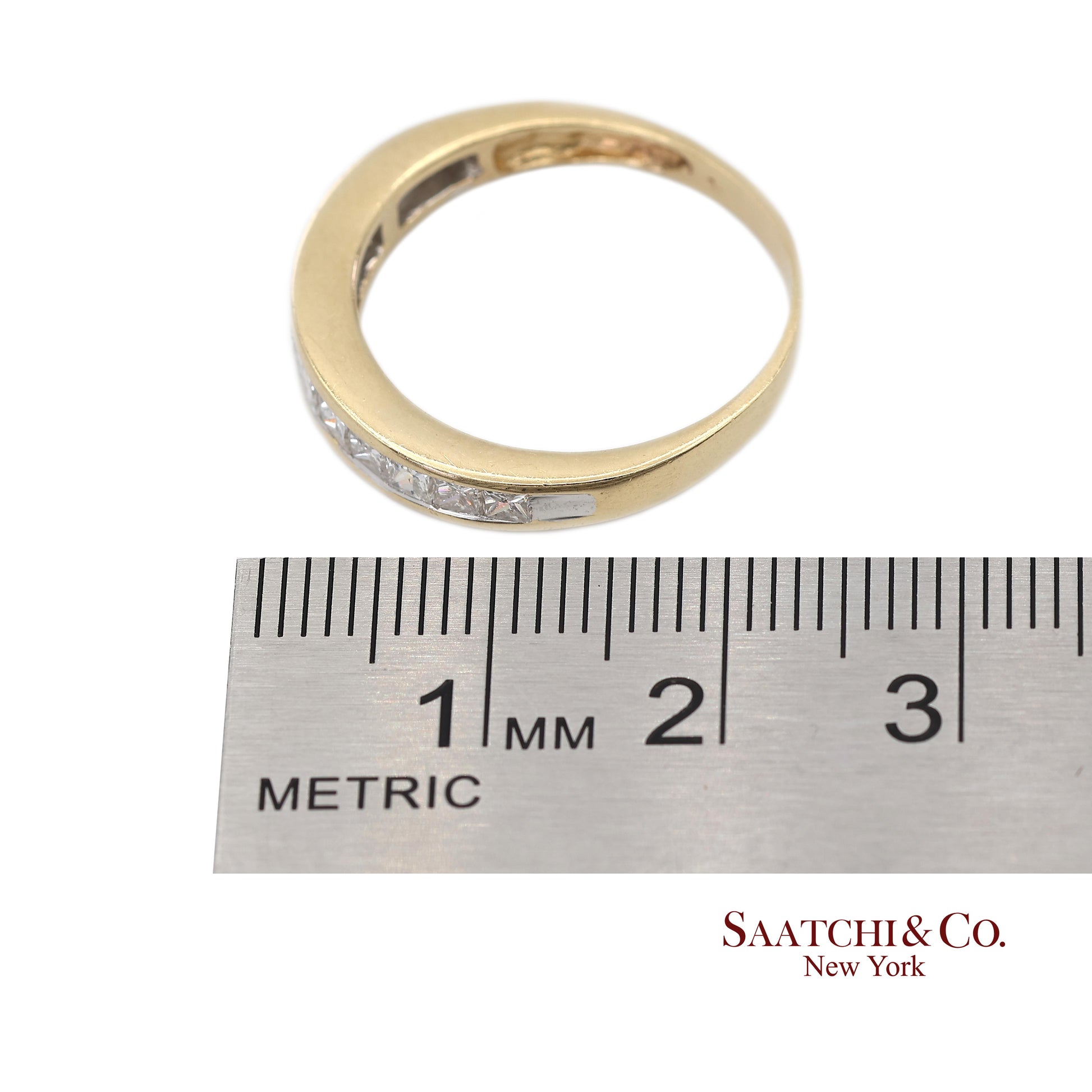 14K(585) Solid Yellow Gold Princess Cut Natural Diamond Band Ring